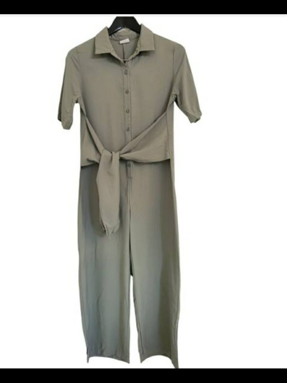 Short Sleeve Tie-Waist Jumpsuit in Sage Green